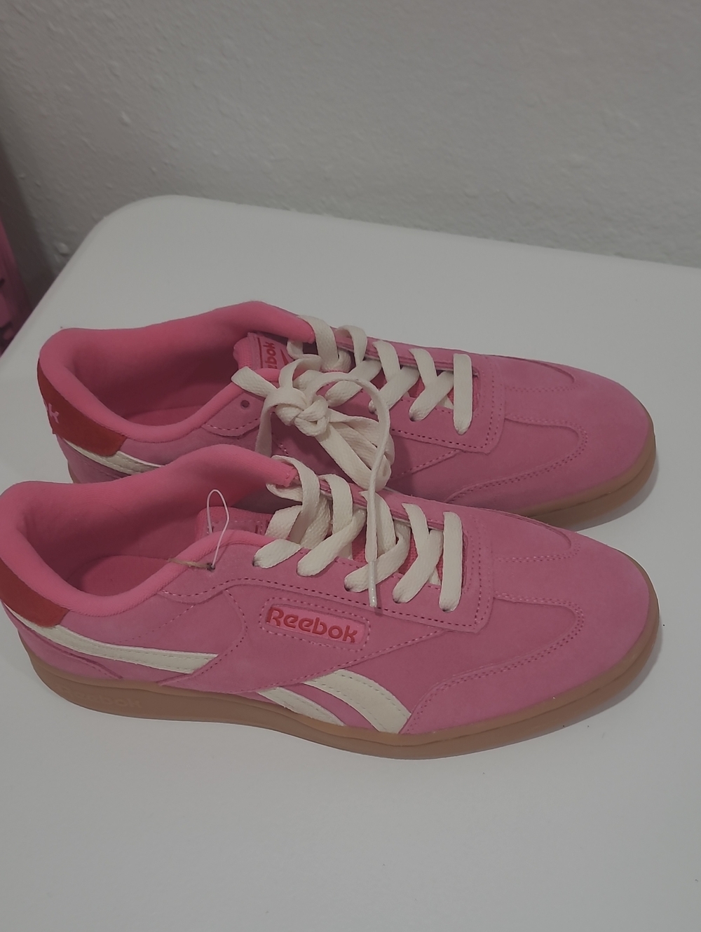 Reebok Women's Pink Suede Low-Top Sneakers with Cream Accents